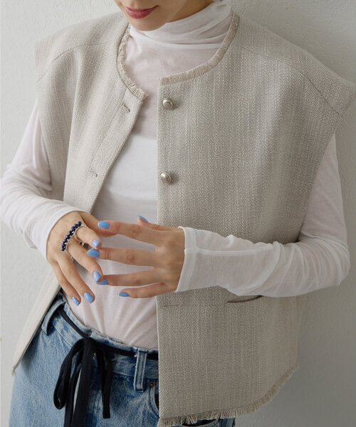 THE PAUSE（ザ ポーズ）の「【THE PAUSE】ツイードショートジレ（ベスト・レディース・ブラック/ライトグレー・FREE）」の10枚目の写真