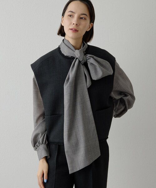 THE PAUSE（ザ ポーズ）の「【THE PAUSE】ツイードショートジレ（ベスト・レディース・ブラック/ライトグレー・FREE）」の2枚目の写真