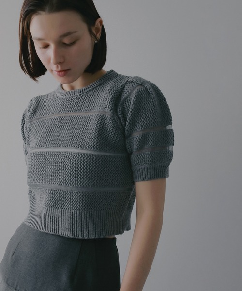 MANOF（マノフ）の「OPENWORK KNIT SHORT TOPS（ニット/セーター・レディース・ブルー/アイボリー/グレー・F）」の2枚目の写真