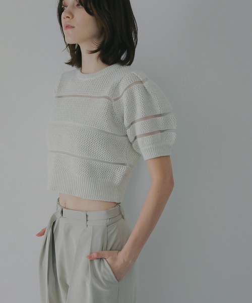 MANOF（マノフ）の「OPENWORK KNIT SHORT TOPS（ニット/セーター・レディース・ブルー/アイボリー/グレー・F）」の9枚目の写真