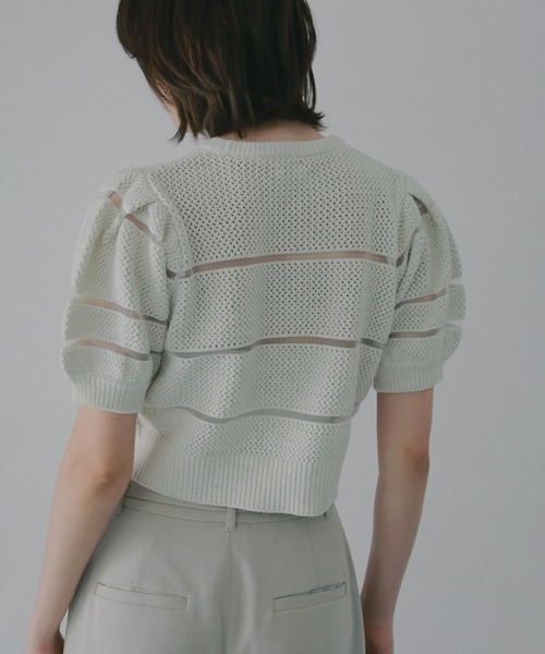 MANOF（マノフ）の「OPENWORK KNIT SHORT TOPS（ニット/セーター・レディース・ブルー/アイボリー/グレー・F）」の10枚目の写真