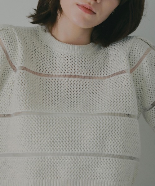 MANOF（マノフ）の「OPENWORK KNIT SHORT TOPS（ニット/セーター・レディース・ブルー/アイボリー/グレー・F）」の12枚目の写真