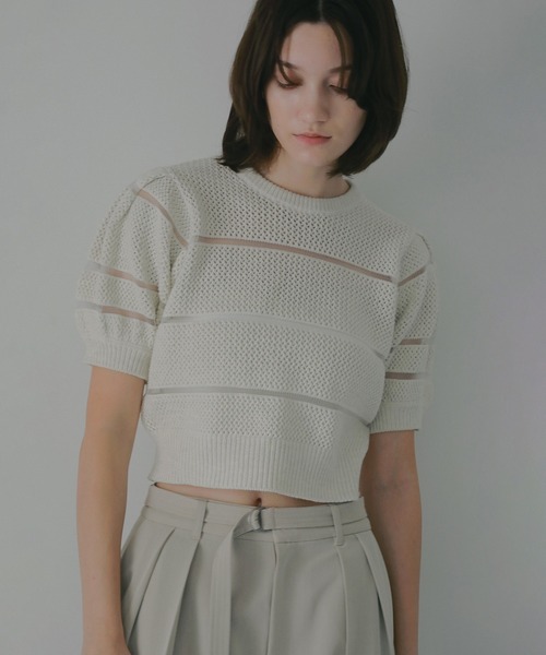 MANOF（マノフ）の「OPENWORK KNIT SHORT TOPS（ニット/セーター・レディース・ブルー/アイボリー/グレー・F）」の6枚目の写真