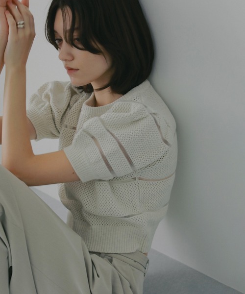 MANOF（マノフ）の「OPENWORK KNIT SHORT TOPS（ニット/セーター・レディース・ブルー/アイボリー/グレー・F）」の13枚目の写真