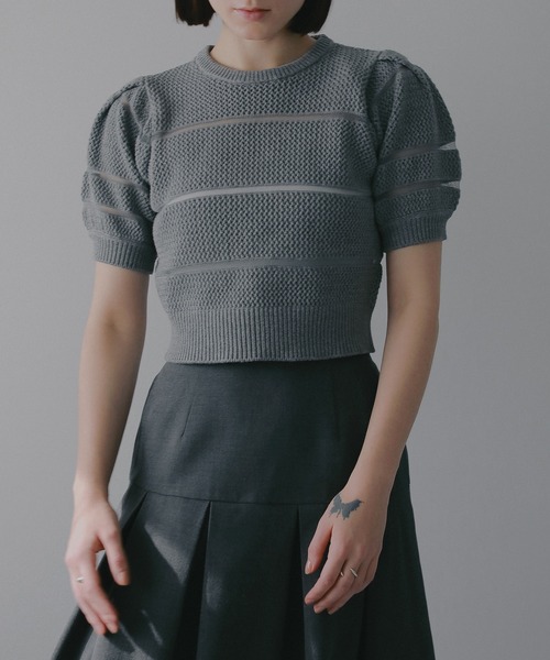 MANOF（マノフ）の「OPENWORK KNIT SHORT TOPS（ニット/セーター・レディース・ブルー/アイボリー/グレー・F）」の16枚目の写真