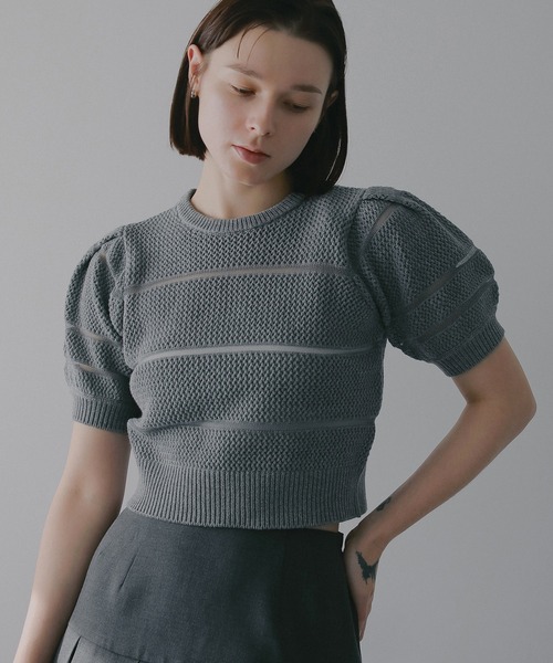 MANOF（マノフ）の「OPENWORK KNIT SHORT TOPS（ニット/セーター・レディース・ブルー/アイボリー/グレー・F）」の14枚目の写真