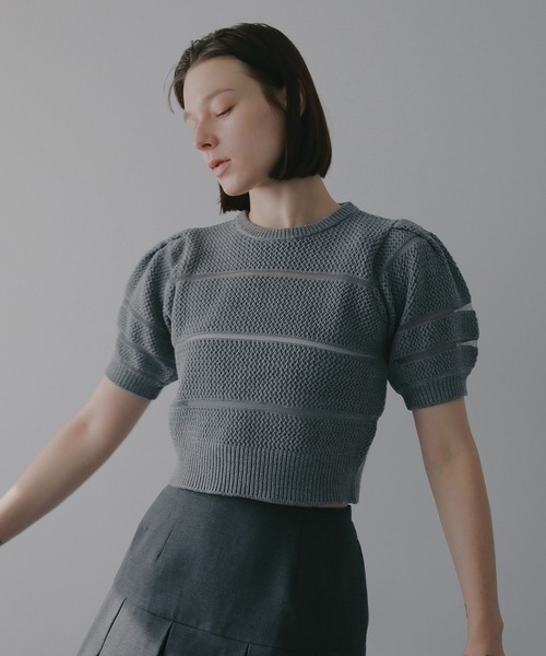 MANOF（マノフ）の「OPENWORK KNIT SHORT TOPS（ニット/セーター・レディース・ブルー/アイボリー/グレー・F）」の15枚目の写真