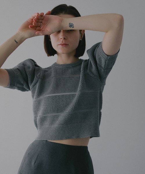 MANOF（マノフ）の「OPENWORK KNIT SHORT TOPS（ニット/セーター・レディース・ブルー/アイボリー/グレー・F）」の18枚目の写真