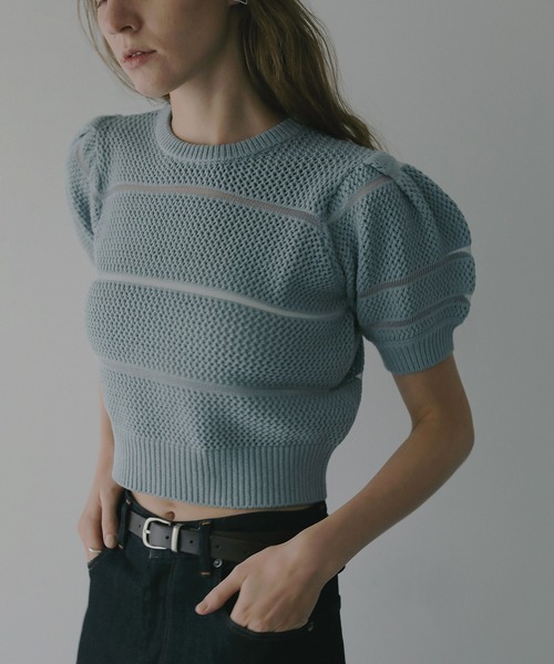 MANOF（マノフ）の「OPENWORK KNIT SHORT TOPS（ニット/セーター・レディース・ブルー/アイボリー/グレー・F）」の17枚目の写真