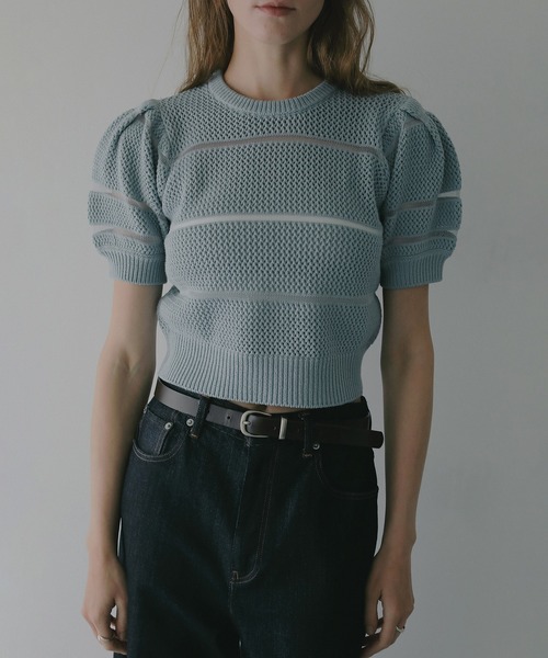 MANOF（マノフ）の「OPENWORK KNIT SHORT TOPS（ニット/セーター・レディース・ブルー/アイボリー/グレー・F）」の18枚目の写真