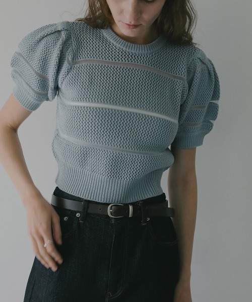 MANOF（マノフ）の「OPENWORK KNIT SHORT TOPS（ニット/セーター・レディース・ブルー/アイボリー/グレー・F）」の19枚目の写真