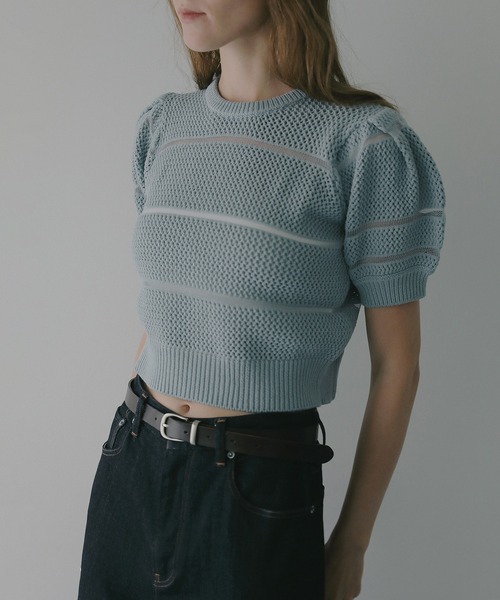 MANOF（マノフ）の「OPENWORK KNIT SHORT TOPS（ニット/セーター・レディース・ブルー/アイボリー/グレー・F）」の20枚目の写真