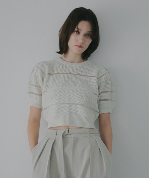 MANOF（マノフ）の「OPENWORK KNIT SHORT TOPS（ニット/セーター・レディース・ブルー/アイボリー/グレー・F）」の7枚目の写真