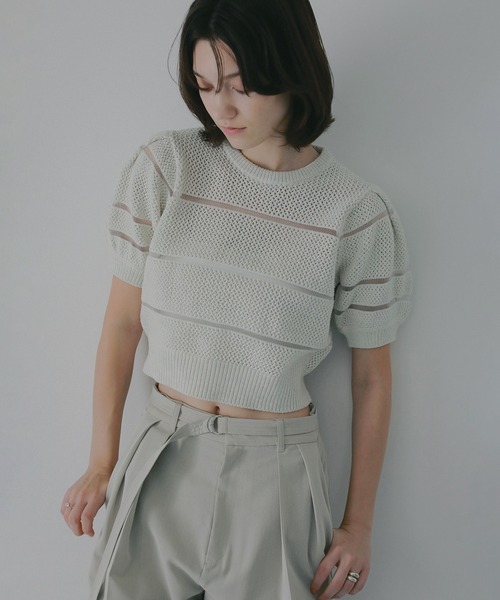 MANOF（マノフ）の「OPENWORK KNIT SHORT TOPS（ニット/セーター・レディース・ブルー/アイボリー/グレー・F）」の4枚目の写真