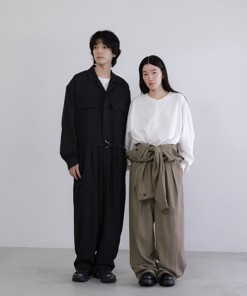 LOWRYS FARM（ローリーズファーム）の「【LFM(U)】ラナテックジャンプスーツ　 638122（サロペット/オーバーオール・メンズ・ベージュ/ブラック・LARGE/MEDIUM）」の3枚目の写真