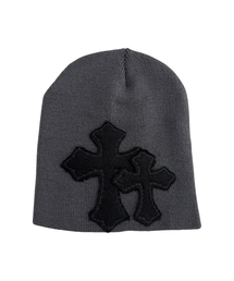 SK8ER ROCK（スケーターロック）の「Double Cross Patchwork Beanie ((dark gray))（ニットキャップ/ビーニー）」