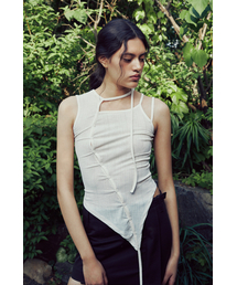 ASYMMETRIC NECKLINE SLEEVELESS TOP (CREAM)