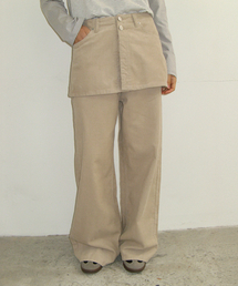 HEART POCKET CORDUROY SKIRT LAYERED PANTS BEIGE