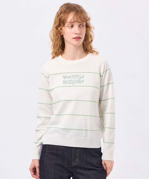 MACKINTOSH PHILOSOPHY(マッキントッシュ フィロソフィー)の「ライティングロゴボーダーニット(ニット/セーター・レディース・ブラウン系その他4/グリーン系その他/ダークネイビー・38)」の2枚目の写真