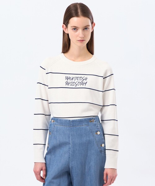 MACKINTOSH PHILOSOPHY(マッキントッシュ フィロソフィー)の「ライティングロゴボーダーニット(ニット/セーター・レディース・ブラウン系その他4/グリーン系その他/ダークネイビー・38)」の3枚目の写真