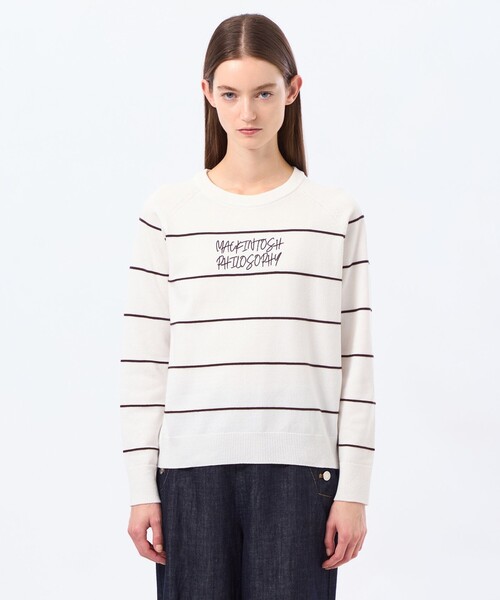 MACKINTOSH PHILOSOPHY(マッキントッシュ フィロソフィー)の「ライティングロゴボーダーニット(ニット/セーター・レディース・ブラウン系その他4/グリーン系その他/ダークネイビー・38)」の1枚目の写真