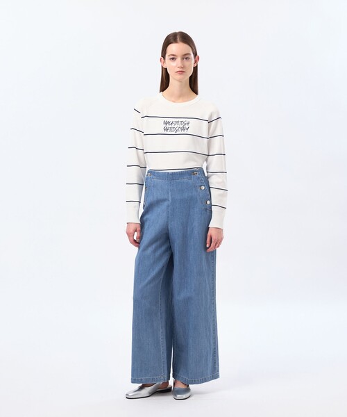 MACKINTOSH PHILOSOPHY(マッキントッシュ フィロソフィー)の「ライティングロゴボーダーニット(ニット/セーター・レディース・ブラウン系その他4/グリーン系その他/ダークネイビー・38)」の4枚目の写真