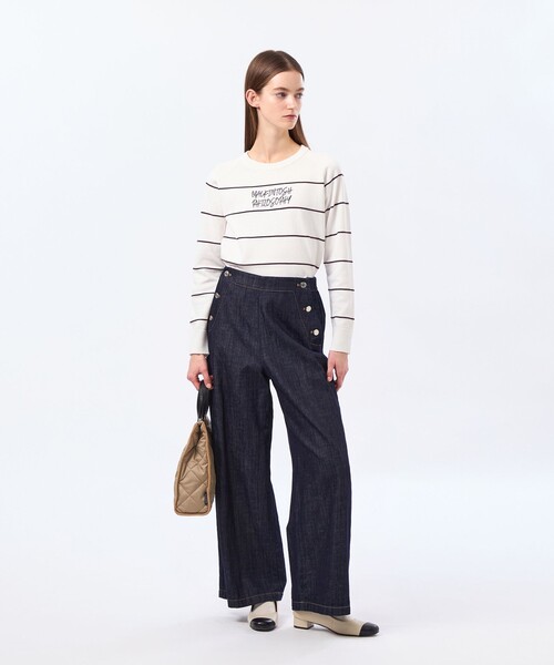 MACKINTOSH PHILOSOPHY(マッキントッシュ フィロソフィー)の「ライティングロゴボーダーニット(ニット/セーター・レディース・ブラウン系その他4/グリーン系その他/ダークネイビー・38)」の5枚目の写真
