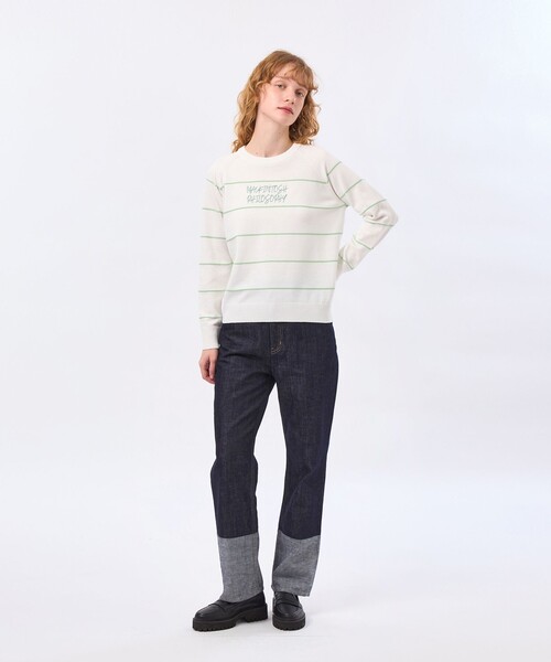 MACKINTOSH PHILOSOPHY(マッキントッシュ フィロソフィー)の「ライティングロゴボーダーニット(ニット/セーター・レディース・ブラウン系その他4/グリーン系その他/ダークネイビー・38)」の6枚目の写真