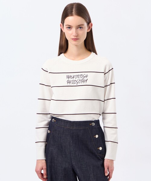 MACKINTOSH PHILOSOPHY(マッキントッシュ フィロソフィー)の「ライティングロゴボーダーニット(ニット/セーター・レディース・ブラウン系その他4/グリーン系その他/ダークネイビー・38)」の7枚目の写真