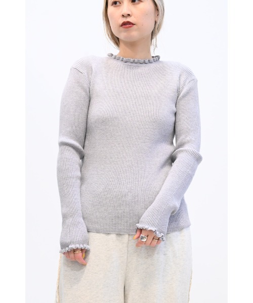 HEART MARKET(ハートマーケット)の「もちもち衿フリルリブニットプルオーバー(Tシャツ/カットソー・レディース・グレー/スミクロ/ホワイト/ブラック系その他・FREE)」の1枚目の写真