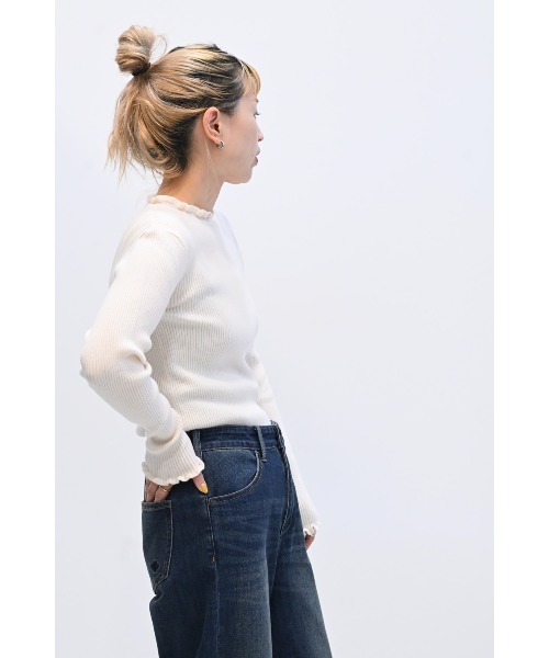 HEART MARKET(ハートマーケット)の「もちもち衿フリルリブニットプルオーバー(Tシャツ/カットソー・レディース・グレー/スミクロ/ホワイト/ブラック系その他・FREE)」の9枚目の写真