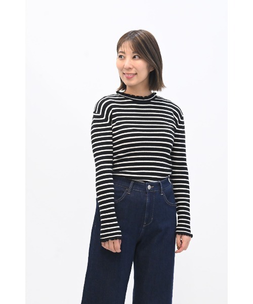 HEART MARKET(ハートマーケット)の「もちもち衿フリルリブニットプルオーバー(Tシャツ/カットソー・レディース・グレー/スミクロ/ホワイト/ブラック系その他・FREE)」の15枚目の写真