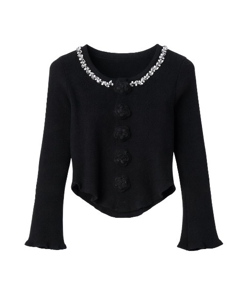 ALLuRing ChaRm(アリュリングチャーム)の「【ALLuRing ChaRm × r10u_un】 Neck Beaded Flower Cardigan / ネックビシューフラワーカーディガン(カーディガン/ボレロ・レディース・グレー/ブラック・FREE)」の3枚目の写真