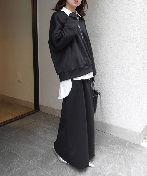 CORNERS（コーナーズ）の「スウェットタイトロングスカート【セットアップ可能】（スカート・レディース・グレー/ブラック/オートミール・M）」の2枚目の写真