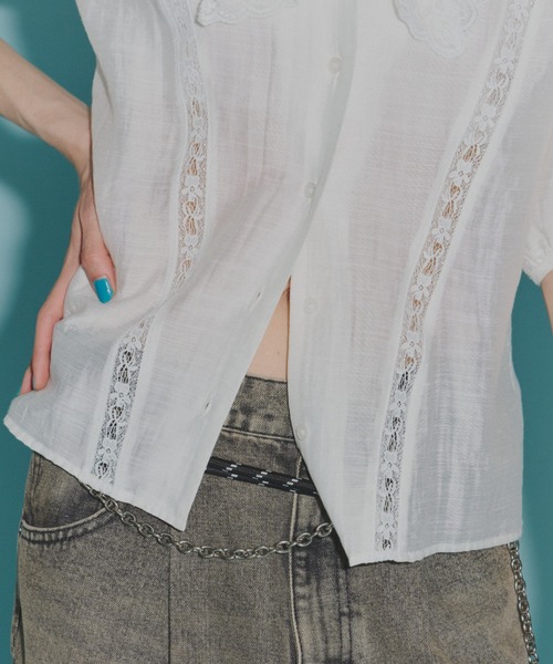 yae(ヤエ)の「Short sleeve lace blouse / ショートスリーブレースブラウス(シャツ/ブラウス・レディース・ブラック/ホワイト・FREE)」の14枚目の写真