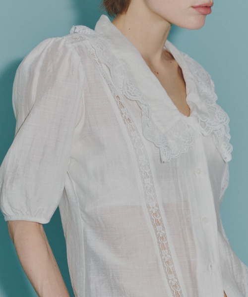 yae(ヤエ)の「Short sleeve lace blouse / ショートスリーブレースブラウス(シャツ/ブラウス・レディース・ブラック/ホワイト・FREE)」の15枚目の写真