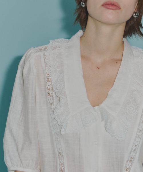 yae(ヤエ)の「Short sleeve lace blouse / ショートスリーブレースブラウス(シャツ/ブラウス・レディース・ブラック/ホワイト・FREE)」の16枚目の写真