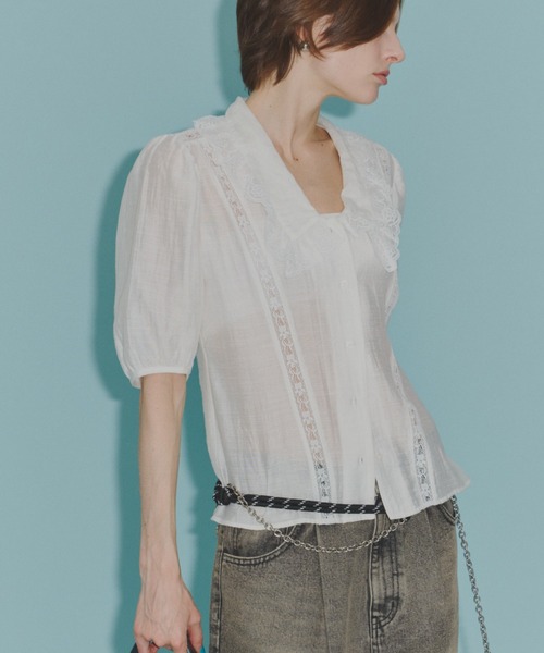 yae(ヤエ)の「Short sleeve lace blouse / ショートスリーブレースブラウス(シャツ/ブラウス・レディース・ブラック/ホワイト・FREE)」の17枚目の写真
