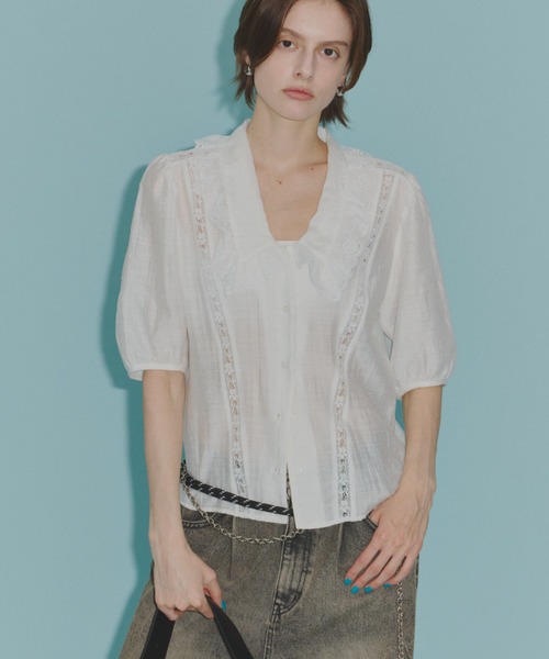yae(ヤエ)の「Short sleeve lace blouse / ショートスリーブレースブラウス(シャツ/ブラウス・レディース・ブラック/ホワイト・FREE)」の18枚目の写真