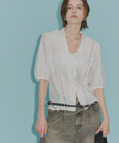 yae(ヤエ)の「Short sleeve lace blouse / ショートスリーブレースブラウス(シャツ/ブラウス・レディース・ブラック/ホワイト・FREE)」の19枚目の写真