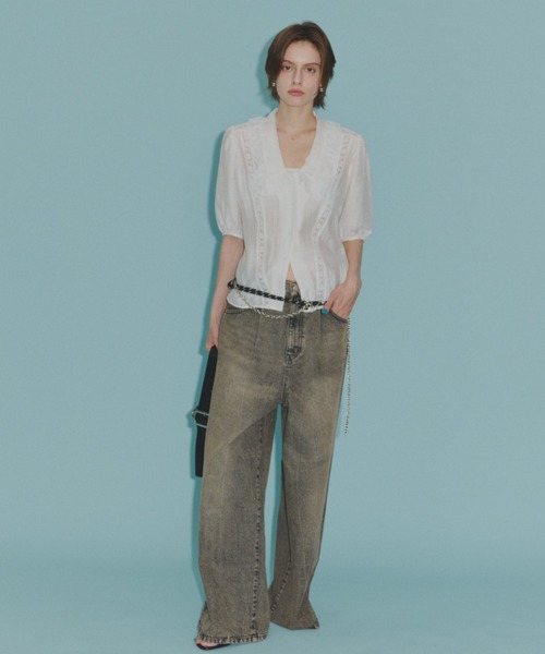 yae(ヤエ)の「Short sleeve lace blouse / ショートスリーブレースブラウス(シャツ/ブラウス・レディース・ブラック/ホワイト・FREE)」の21枚目の写真