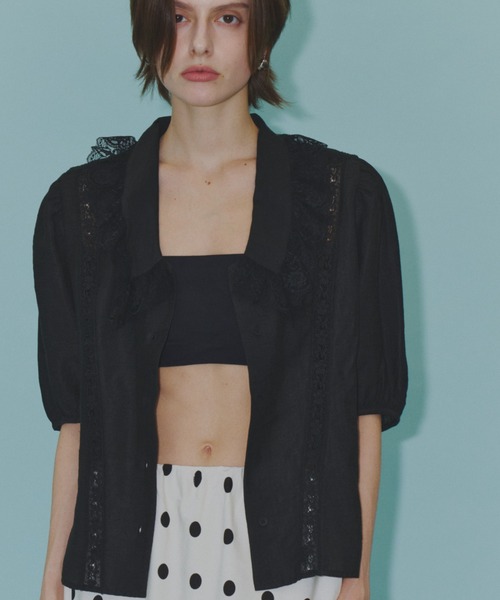 yae(ヤエ)の「Short sleeve lace blouse / ショートスリーブレースブラウス(シャツ/ブラウス・レディース・ブラック/ホワイト・FREE)」の6枚目の写真