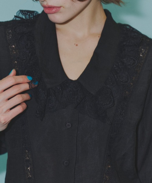 yae(ヤエ)の「Short sleeve lace blouse / ショートスリーブレースブラウス(シャツ/ブラウス・レディース・ブラック/ホワイト・FREE)」の7枚目の写真
