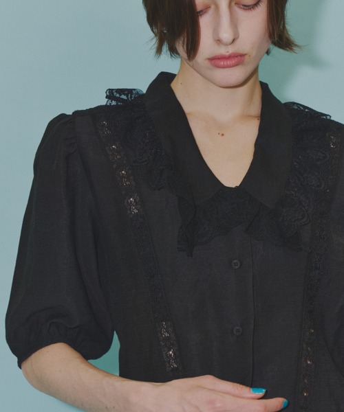 yae(ヤエ)の「Short sleeve lace blouse / ショートスリーブレースブラウス(シャツ/ブラウス・レディース・ブラック/ホワイト・FREE)」の8枚目の写真
