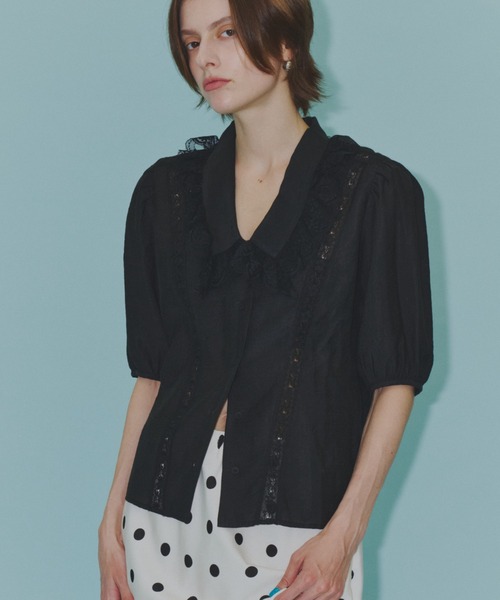 yae(ヤエ)の「Short sleeve lace blouse / ショートスリーブレースブラウス(シャツ/ブラウス・レディース・ブラック/ホワイト・FREE)」の10枚目の写真