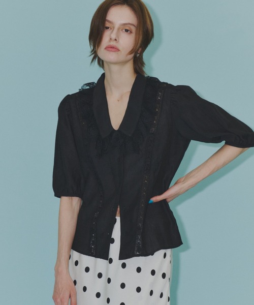 yae(ヤエ)の「Short sleeve lace blouse / ショートスリーブレースブラウス(シャツ/ブラウス・レディース・ブラック/ホワイト・FREE)」の11枚目の写真