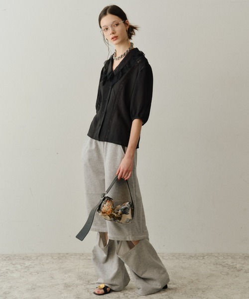 yae(ヤエ)の「Short sleeve lace blouse / ショートスリーブレースブラウス(シャツ/ブラウス・レディース・ブラック/ホワイト・FREE)」の4枚目の写真