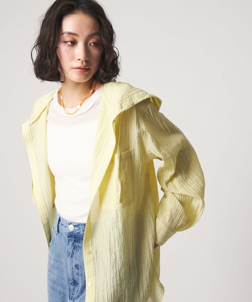 CITEN(シテン)の「<CITEN>シアーフードシャツ(シャツ/ブラウス・レディース・ブラック/イエロー/ホワイト・FREE)」の1枚目の写真