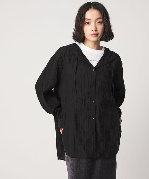 CITEN(シテン)の「<CITEN>シアーフードシャツ(シャツ/ブラウス・レディース・ブラック/イエロー/ホワイト・FREE)」の3枚目の写真