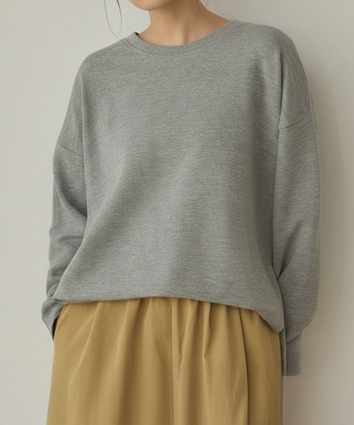 Cinderella（シンデレラ）の「リップルダブルフェイスシルエットプルオーバー ボックスシルエット 裾スリット ストレスフリー トップス カジュアル レディース プルオーバー ミドル丈 春 秋 冬 あたたかい きれいめ かわいい ゆったり（Tシャツ/カットソー・レディース・ブラック/グレー/ピンク/ホワイト/ブラウン・FREE）」の3枚目の写真